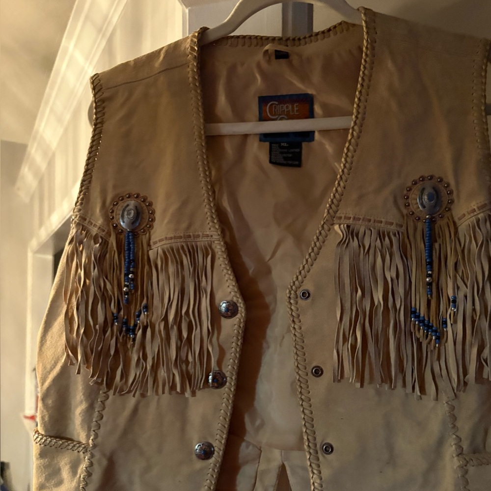 100% Fringe Leather Vest with Beaded Accents